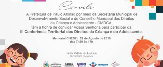 III Conferência territorial dos Direitos da Criança e do Adolescente acontece nesta quinta-feira (22)
