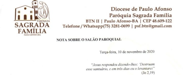 Paróquia Sagrada Família emite Nota oficial sobre desabamento do Salão Paroquial