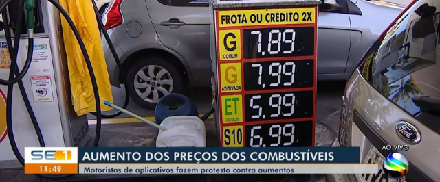 Em protesto pelo aumento da gasolina, motoristas de aplicativo em Aracaju abastecem com até R$ 1 e exigem nota fiscal