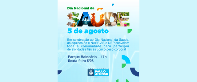 Dia Nacional da Saúde será celebrado com atividades no Parque Balneário nesta sexta-feira (5)