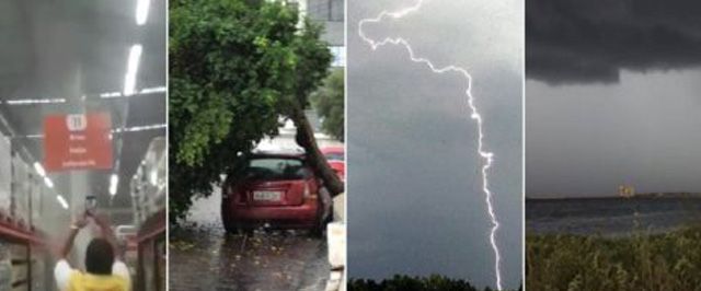 Parte de teto do GBarbosa desaba e árvore atinge carro após forte chuva em Paulo Afonso