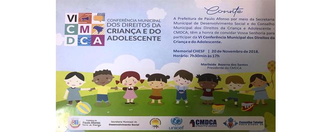 VI Conferência Municipal dos Direitos da Criança e Adolescente será realizada na terça- feira (20)