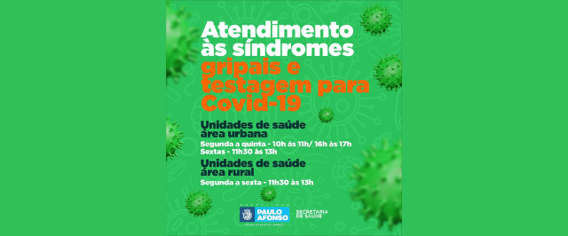 A partir desta segunda-feira (20/06), as Unidades Básicas de Saúde estarão atendendo pessoas com síndromes gripais e realizando testagens para Covid-19
